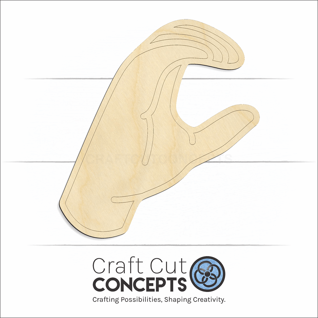 Craft Cut Concepts Logo under a wood ASL Sign Lanquage Letter C craft shape and blank