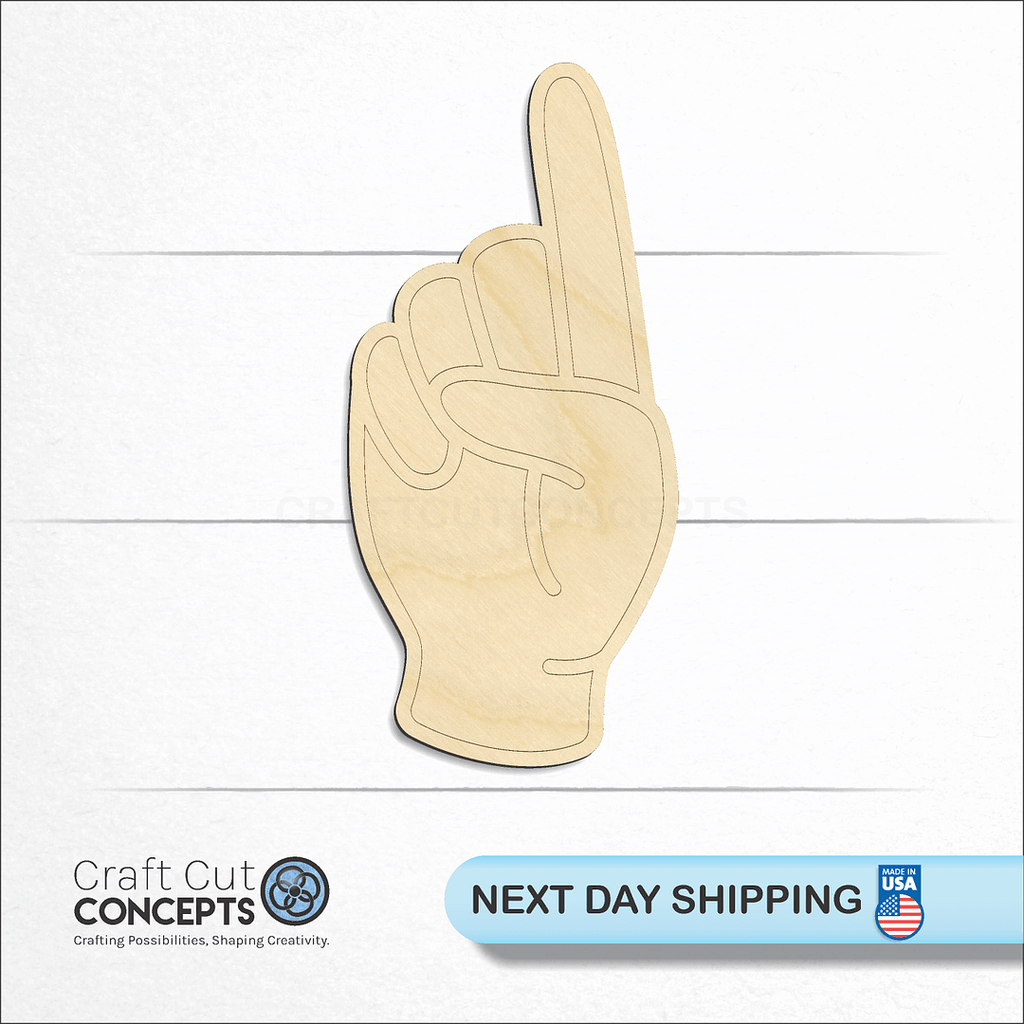 Craft Cut Concepts logo and next day shipping banner with an unfinished wood ASL Sign Lanquage Letter D craft shape and blank