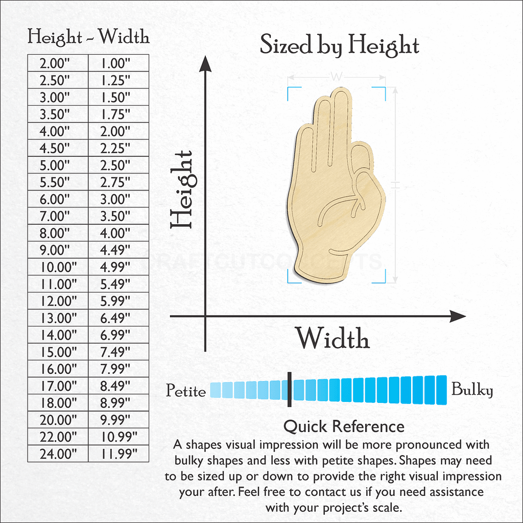 Sizes available for a laser cut ASL Sign Lanquage Letter F craft blank