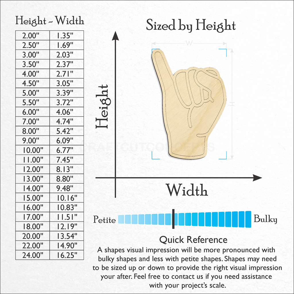 Sizes available for a laser cut ASL Sign Lanquage Letter I craft blank