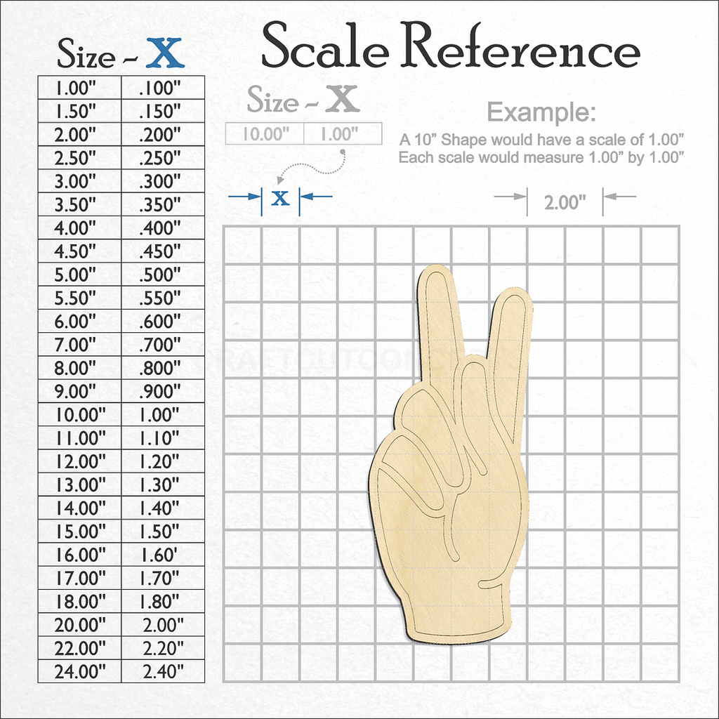 A scale and graph image showing a wood ASL Sign Lanquage Letter K craft blank