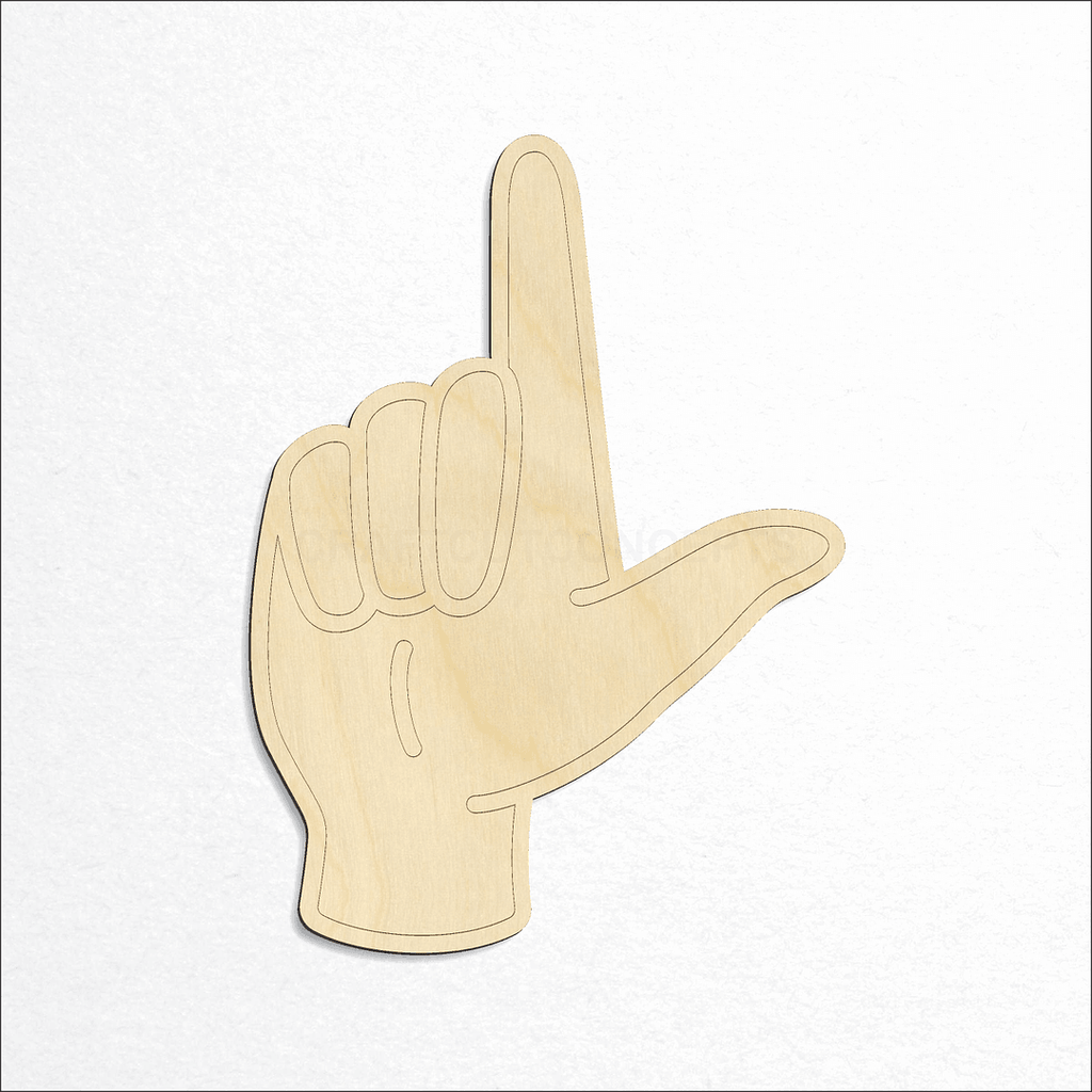 Wooden ASL Sign Lanquage Letter L craft shape available in sizes of 2 inch and up