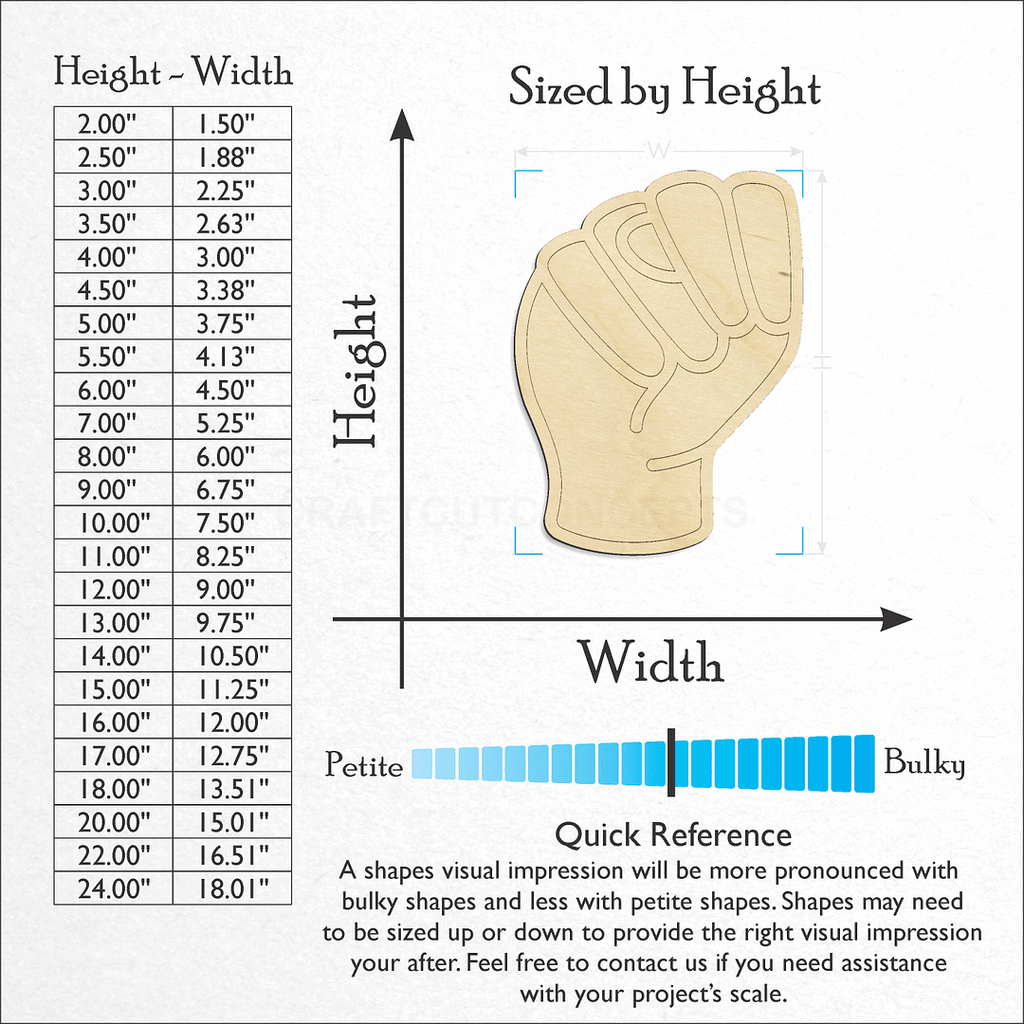 Sizes available for a laser cut ASL Sign Lanquage Letter N craft blank