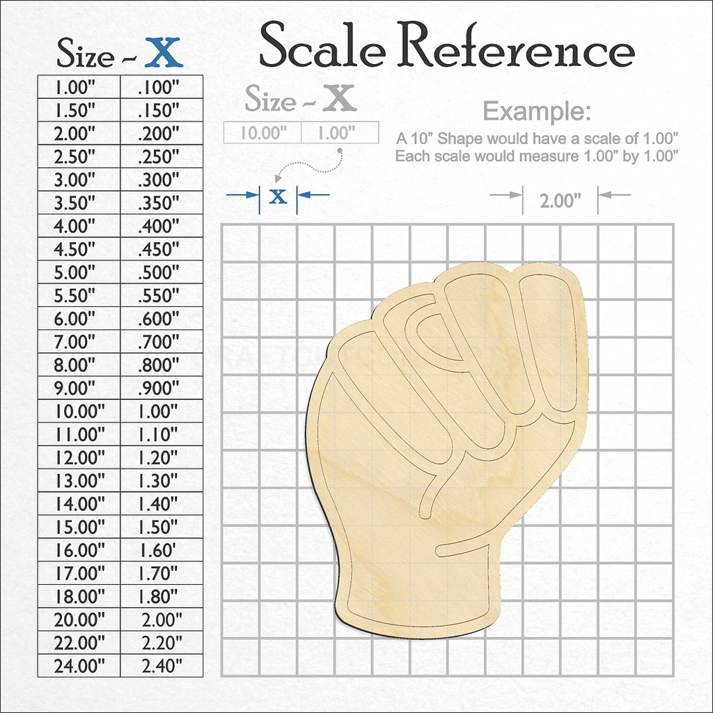 A scale and graph image showing a wood ASL Sign Lanquage Letter N craft blank