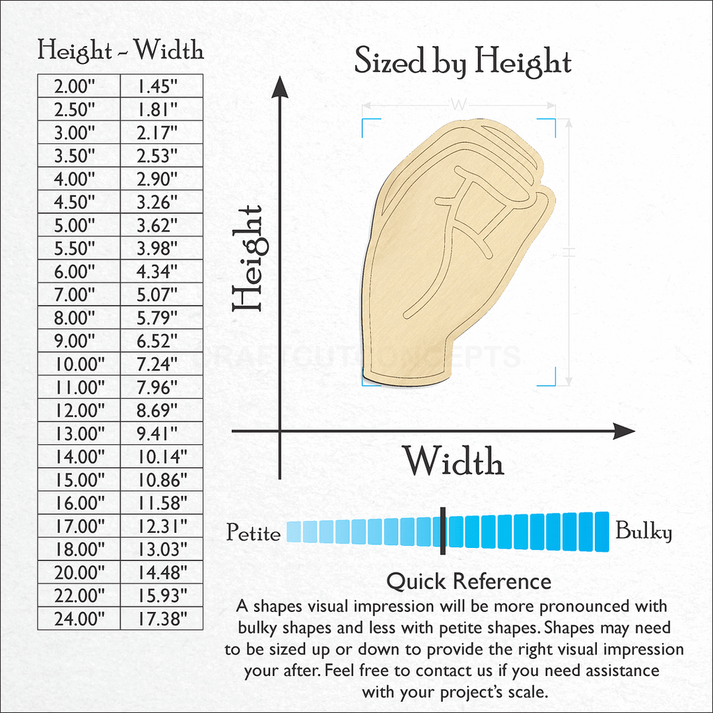Sizes available for a laser cut ASL Sign Lanquage Letter O craft blank