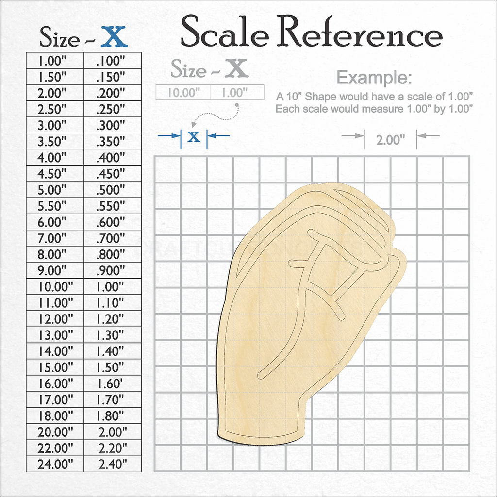 A scale and graph image showing a wood ASL Sign Lanquage Letter O craft blank