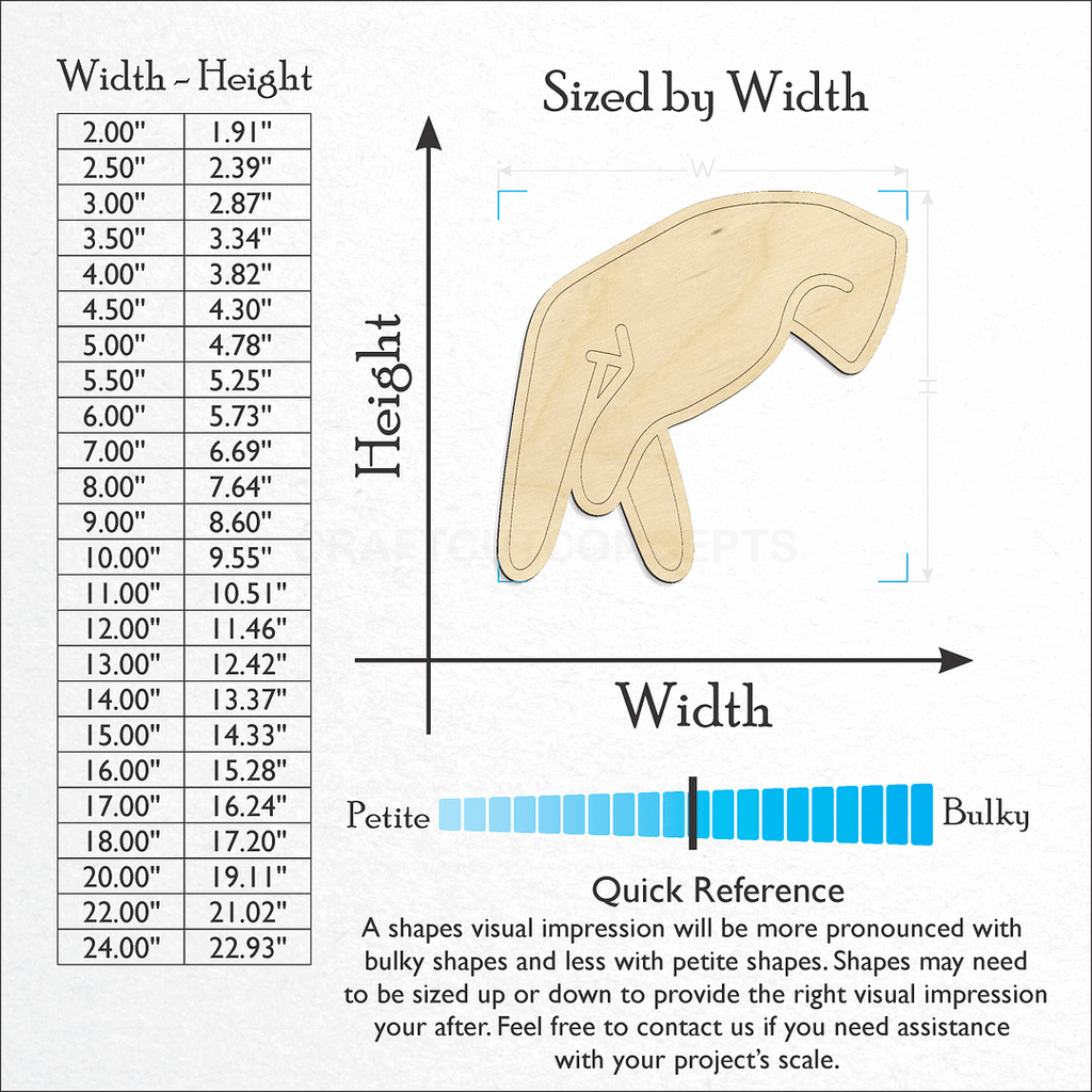 Sizes available for a laser cut ASL Sign Lanquage Letter P craft blank