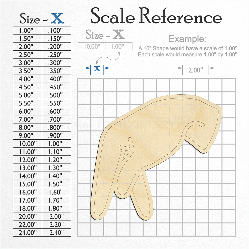 A scale and graph image showing a wood ASL Sign Lanquage Letter P craft blank