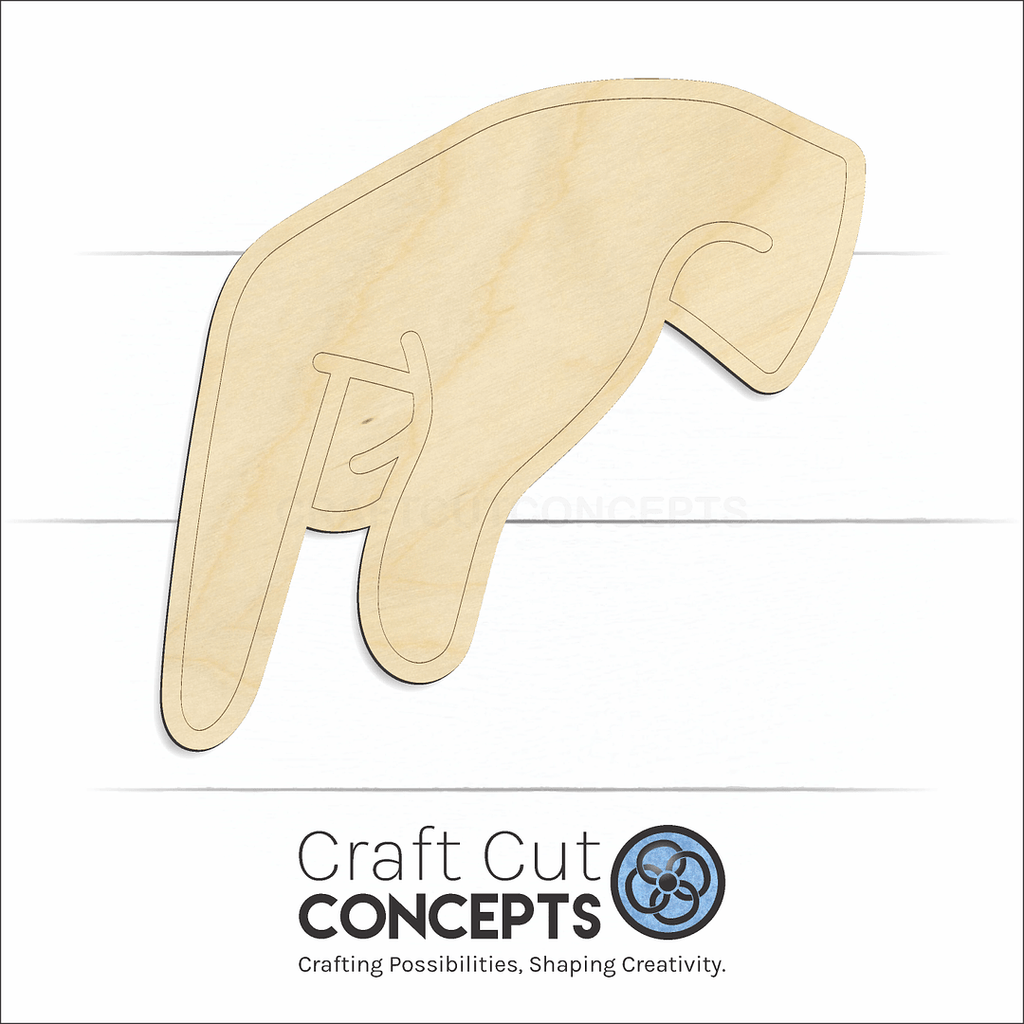 Craft Cut Concepts Logo under a wood ASL Sign Lanquage Letter Q craft shape and blank