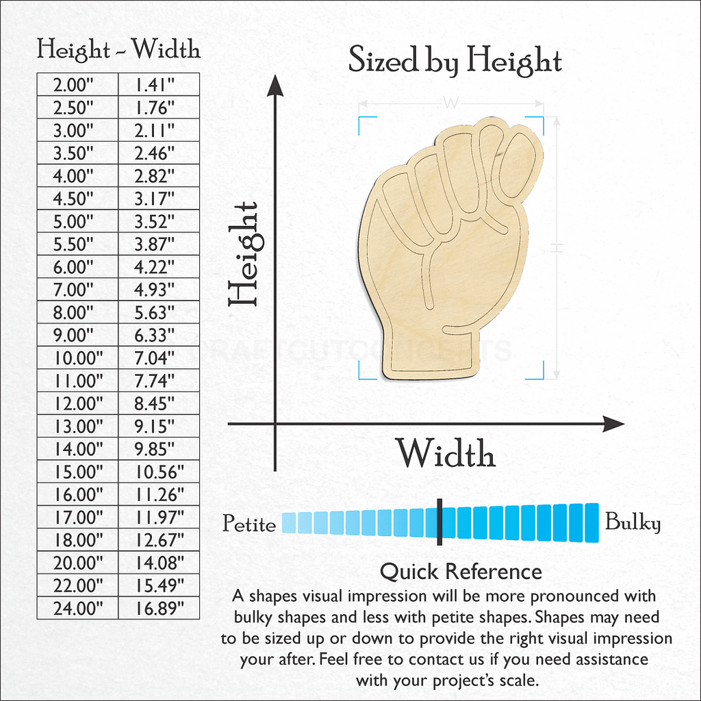 Sizes available for a laser cut ASL Sign Lanquage Letter T craft blank