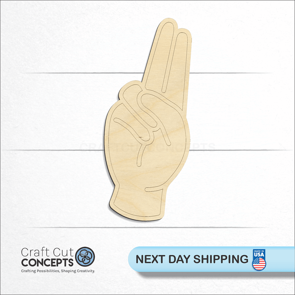 Craft Cut Concepts logo and next day shipping banner with an unfinished wood ASL Sign Lanquage Letter U craft shape and blank