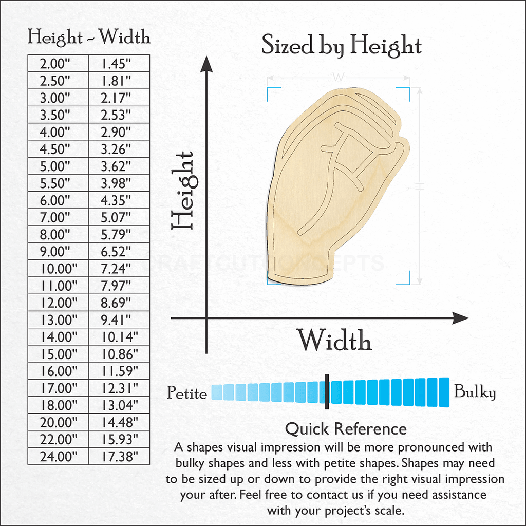 Sizes available for a laser cut ASL Sign Lanquage Number 0 craft blank