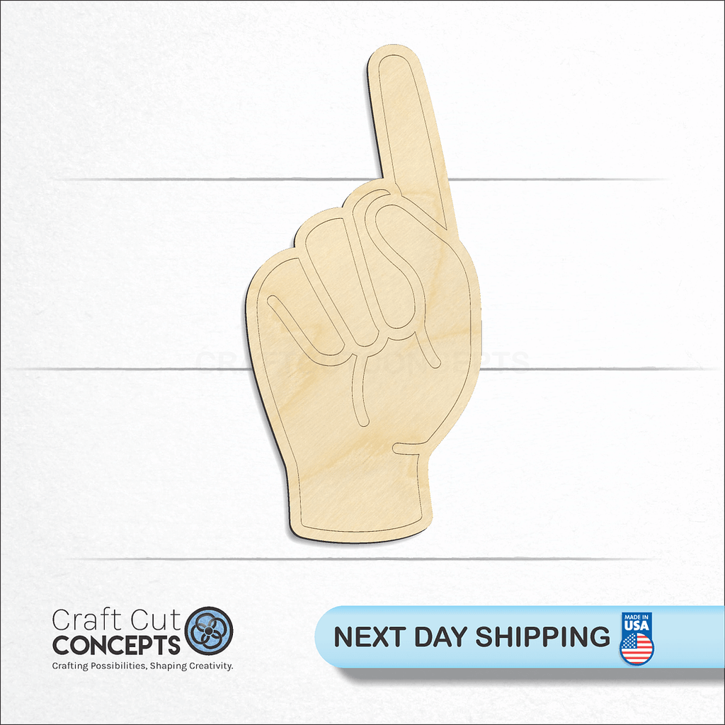 Craft Cut Concepts logo and next day shipping banner with an unfinished wood ASL Sign Lanquage Number 1 craft shape and blank