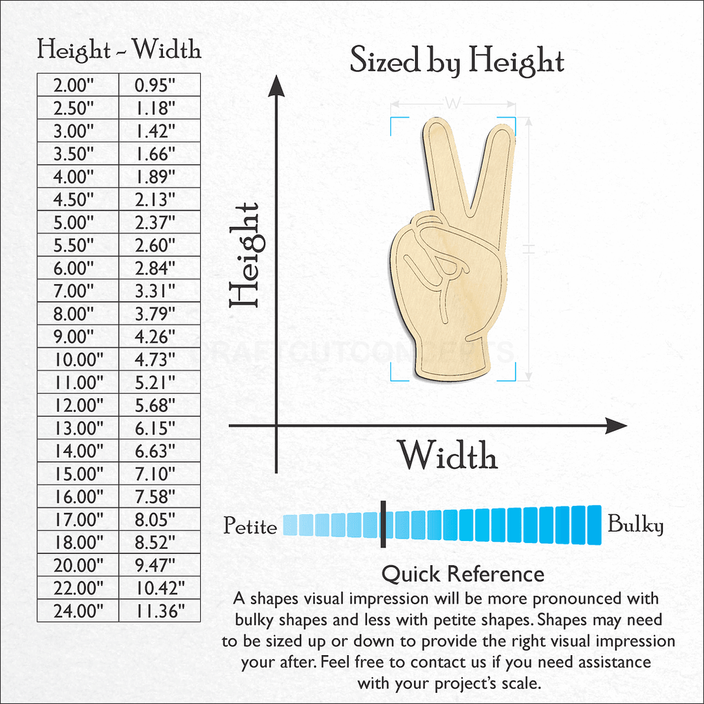 Sizes available for a laser cut ASL Sign Lanquage Number 2 craft blank