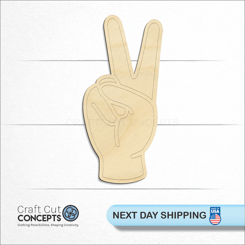 Craft Cut Concepts logo and next day shipping banner with an unfinished wood ASL Sign Lanquage Number 2 craft shape and blank