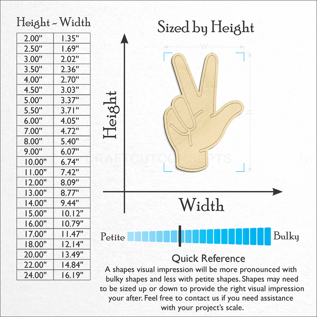 Sizes available for a laser cut ASL Sign Lanquage Number 3 craft blank