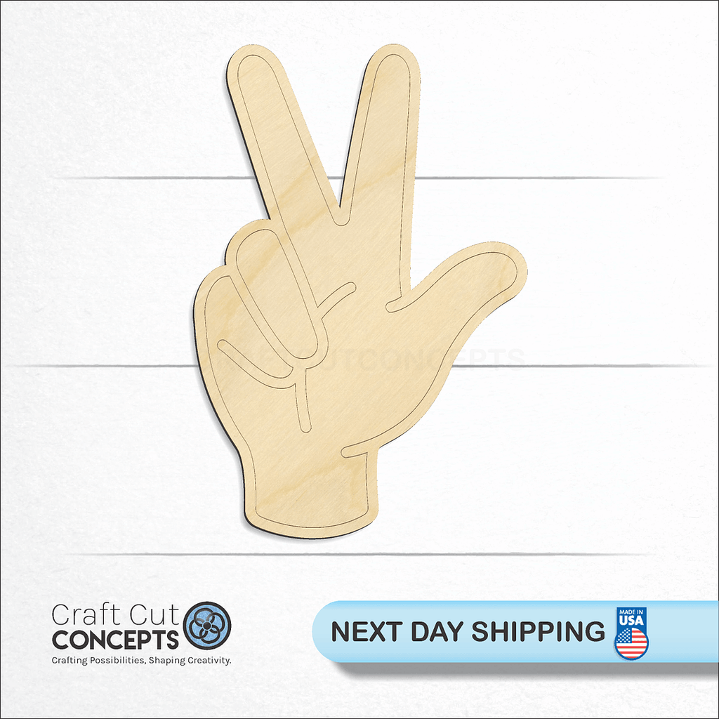 Craft Cut Concepts logo and next day shipping banner with an unfinished wood ASL Sign Lanquage Number 3 craft shape and blank