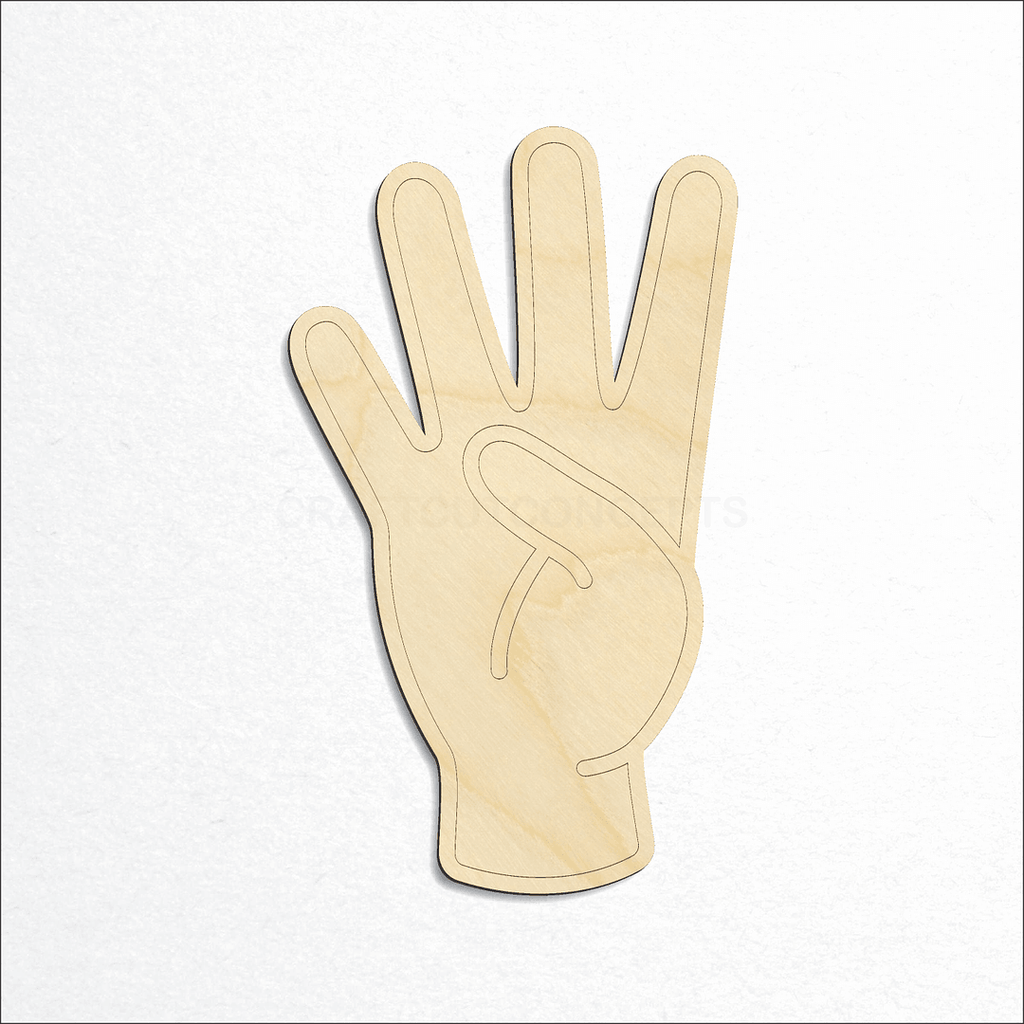 Wooden ASL Sign Lanquage Number 4 craft shape available in sizes of 2 inch and up