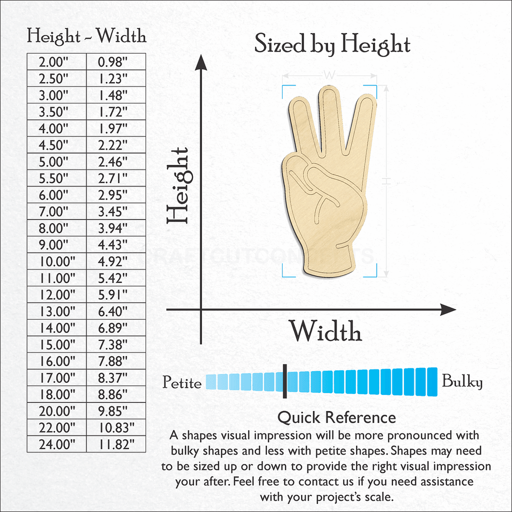 Sizes available for a laser cut ASL Sign Lanquage Number 6 craft blank