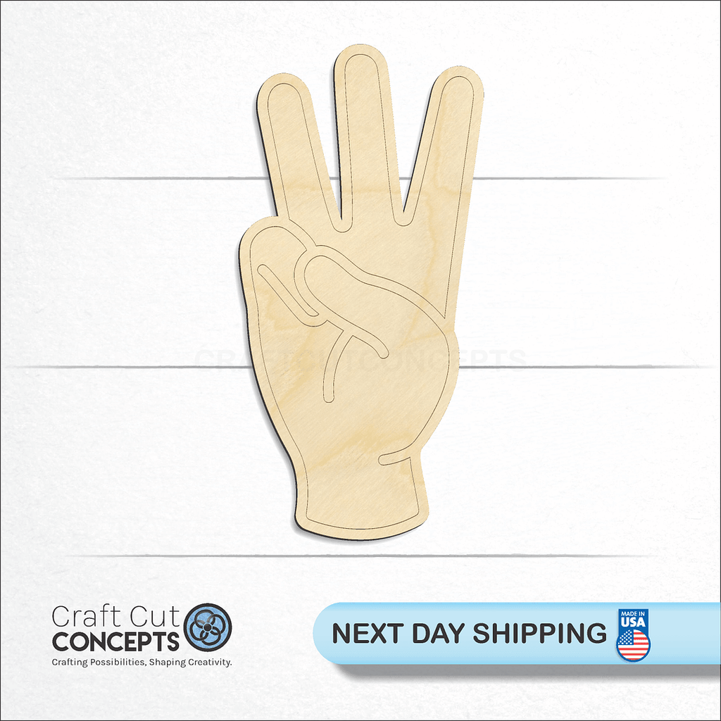 Craft Cut Concepts logo and next day shipping banner with an unfinished wood ASL Sign Lanquage Number 6 craft shape and blank