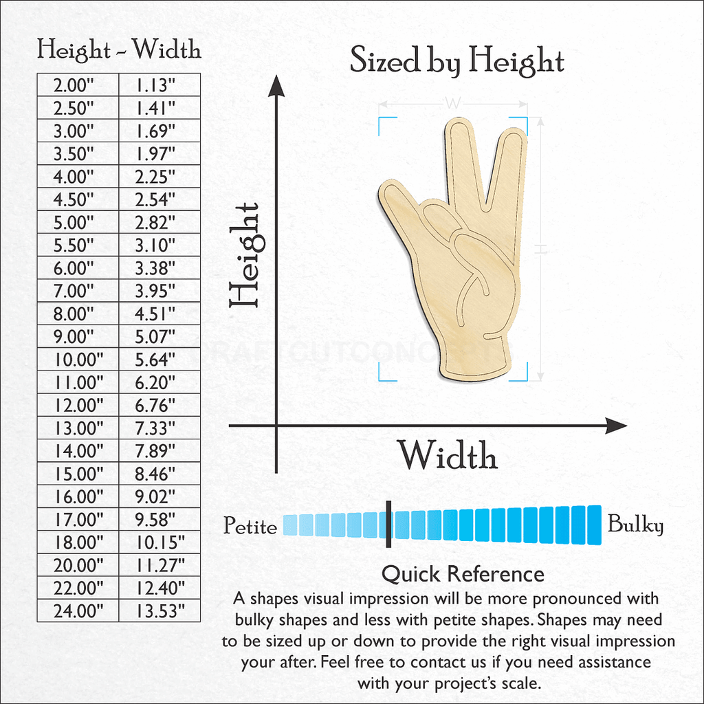 Sizes available for a laser cut ASL Sign Lanquage Number 7 craft blank