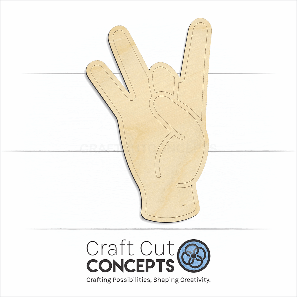 Craft Cut Concepts Logo under a wood ASL Sign Lanquage Number 8 craft shape and blank