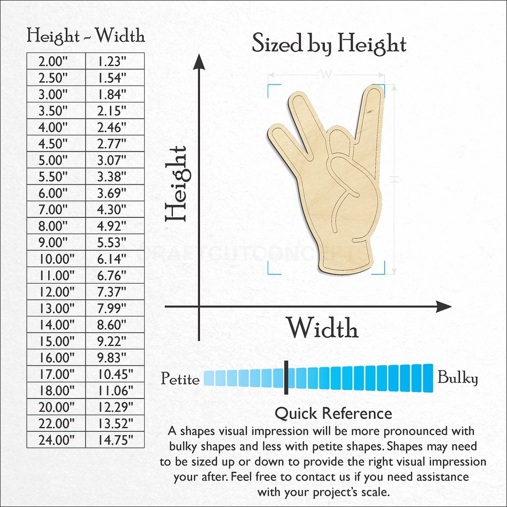 Sizes available for a laser cut ASL Sign Lanquage Number 8 craft blank