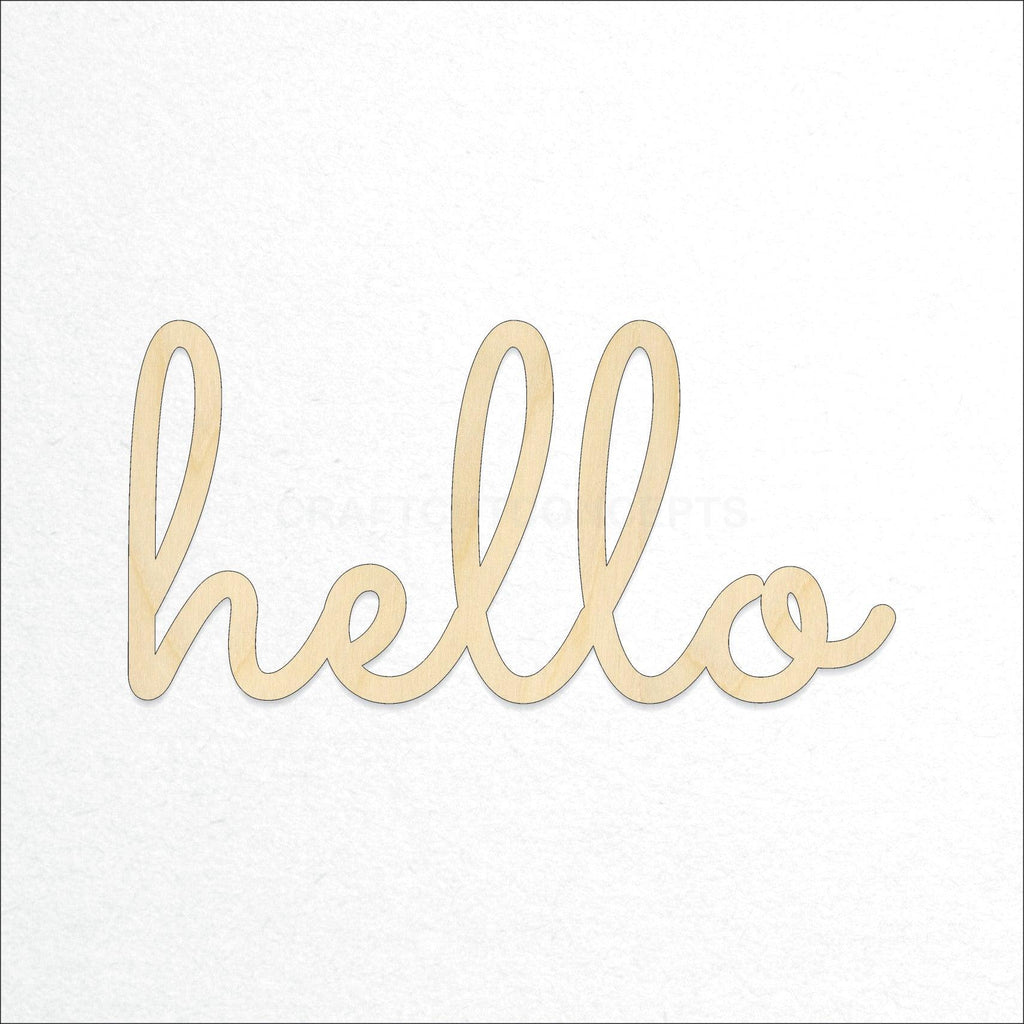 A Product photo showing our laser cut Hello Script Craft Shape available for purchase.