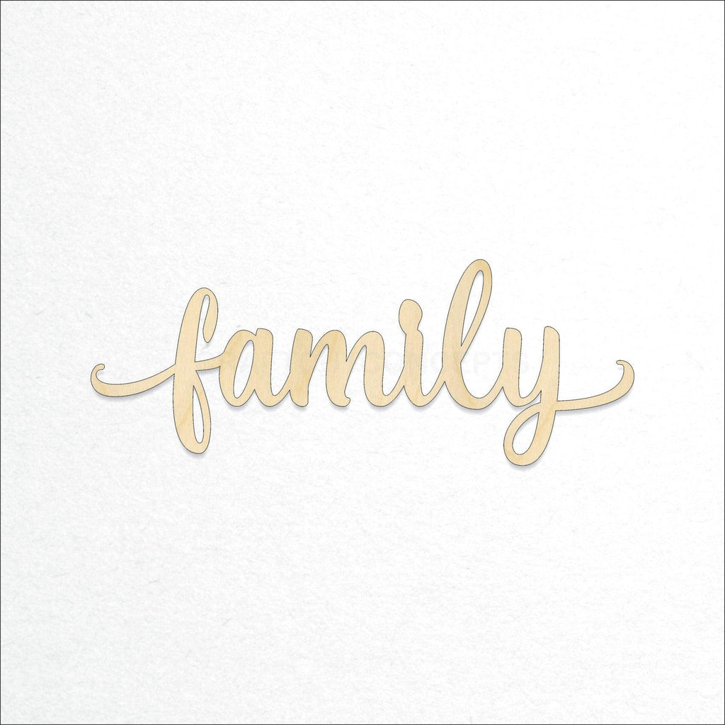A Product photo showing our laser cut Family Script Craft Shape available for purchase.