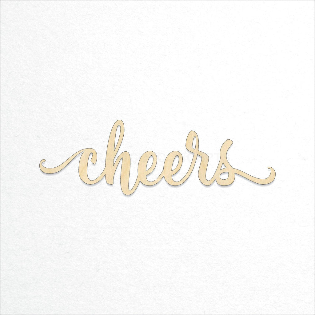 A Product photo showing our laser cut Cheers Script Craft Shape available for purchase.