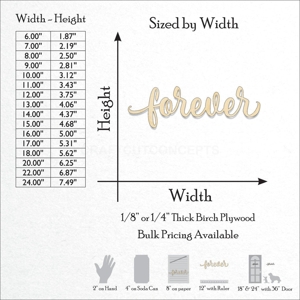 A Product photo showing the sizes and scale of our laser cut Forever Craft Shape available for purchase.