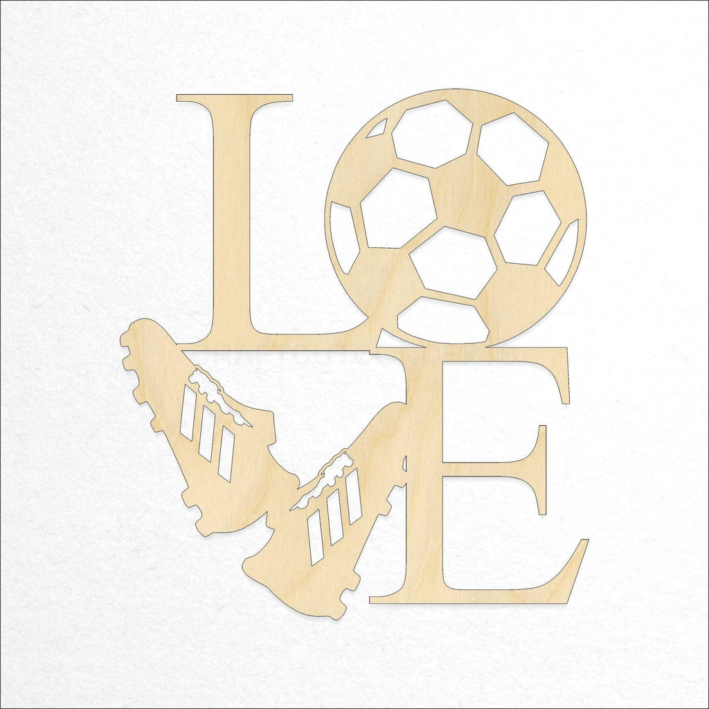 A Product photo showing our laser cut LOVE Soccer Craft Shape available for purchase.