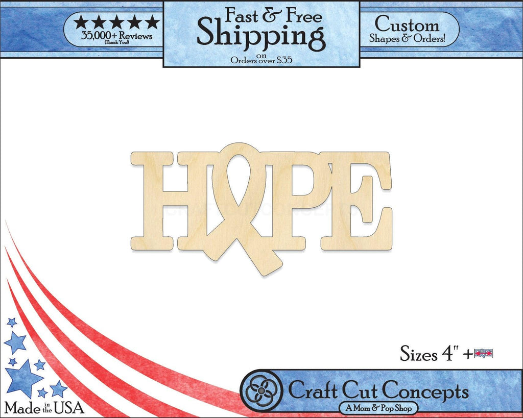 A 5:4 Product photo with banners of our laser cut Hope Ribbon Craft Shape available for purchase.