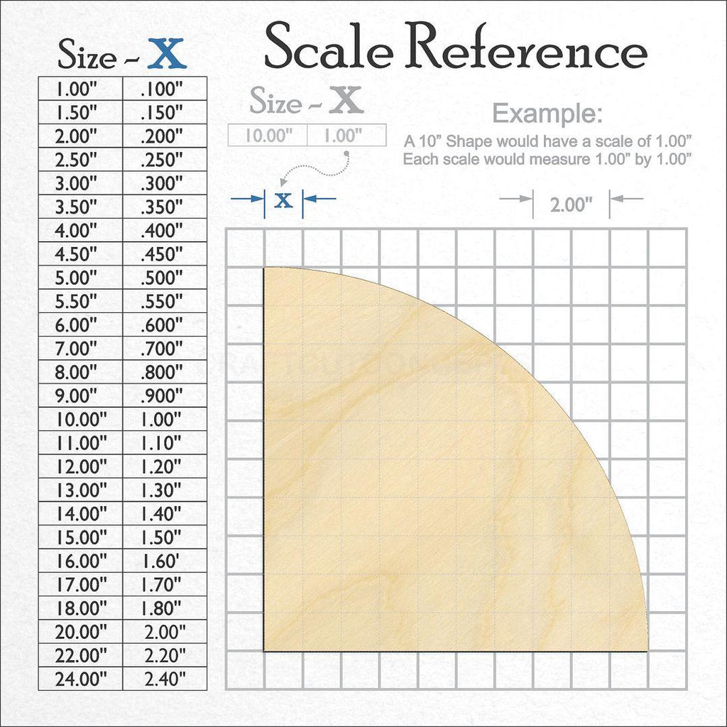 A scale and graph image showing a wood Quarter Circle craft blank