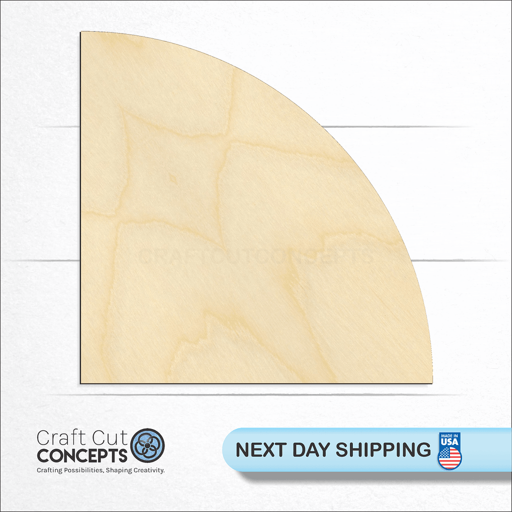 Craft Cut Concepts logo and next day shipping banner with an unfinished wood Quarter Circle craft shape and blank