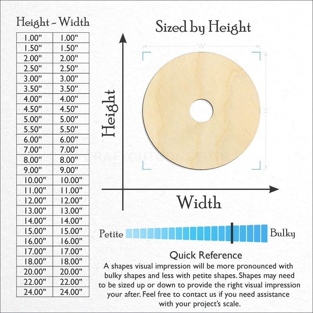 Sizes available for a laser cut Donut Circle craft blank