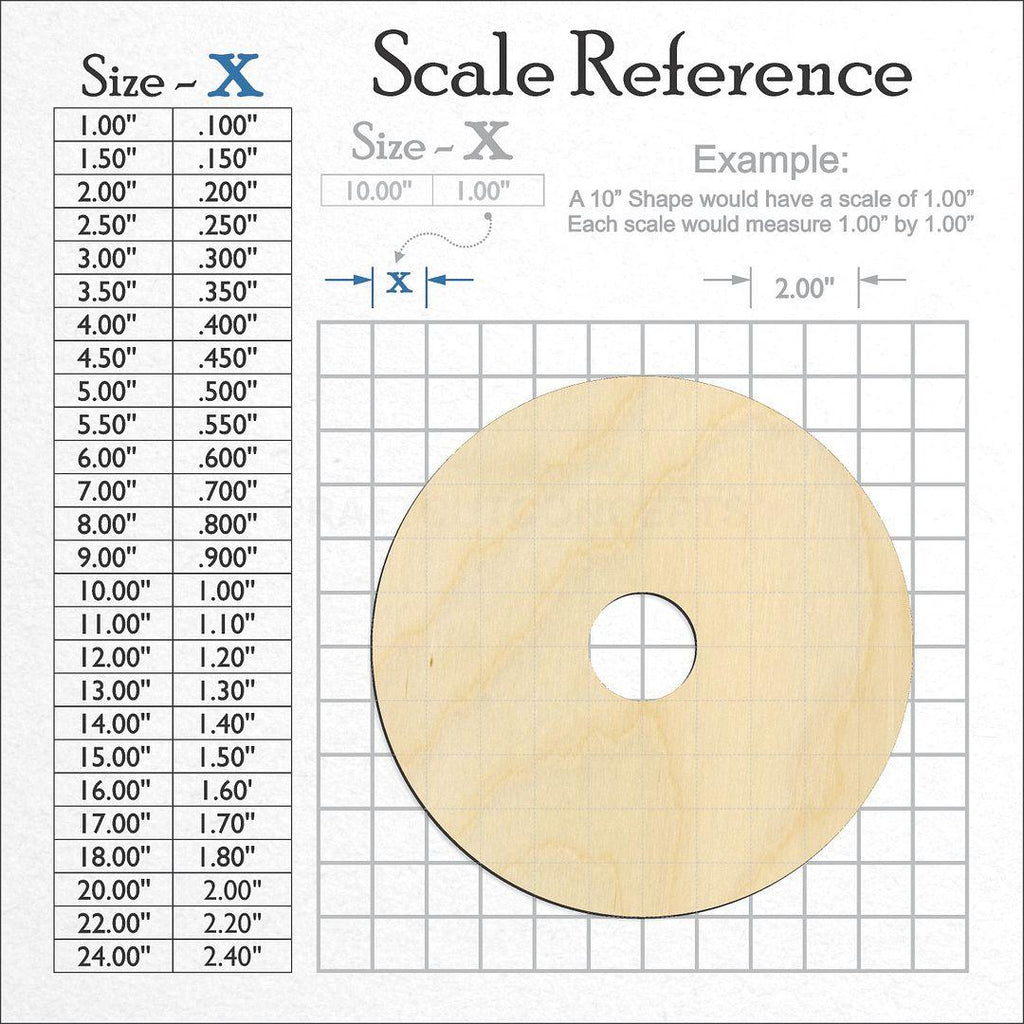 A scale and graph image showing a wood Donut Circle craft blank