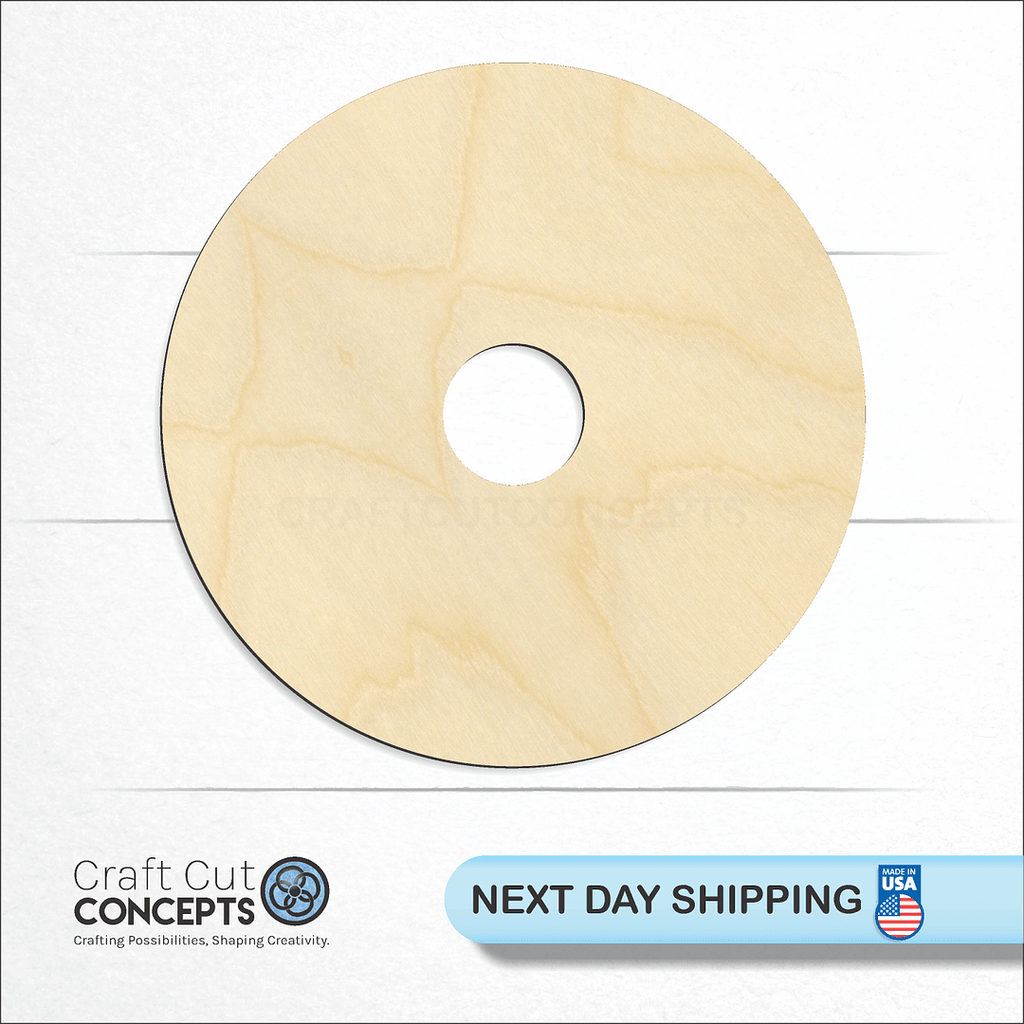 Craft Cut Concepts logo and next day shipping banner with an unfinished wood Donut Circle craft shape and blank