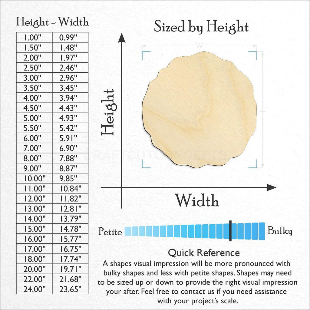 Sizes available for a laser cut Rough Circle craft blank