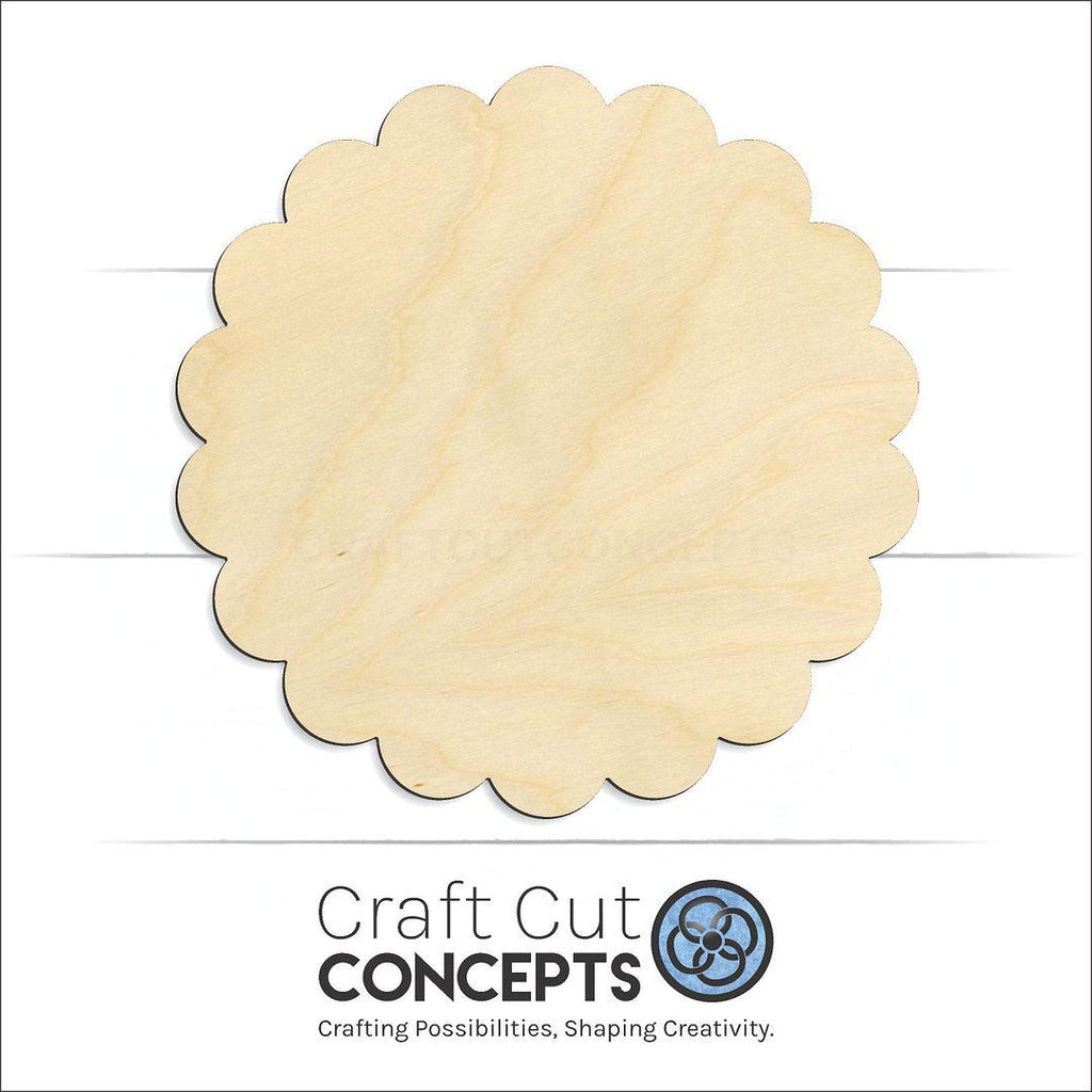 Craft Cut Concepts Logo under a wood Scalloped Circle craft shape and blank