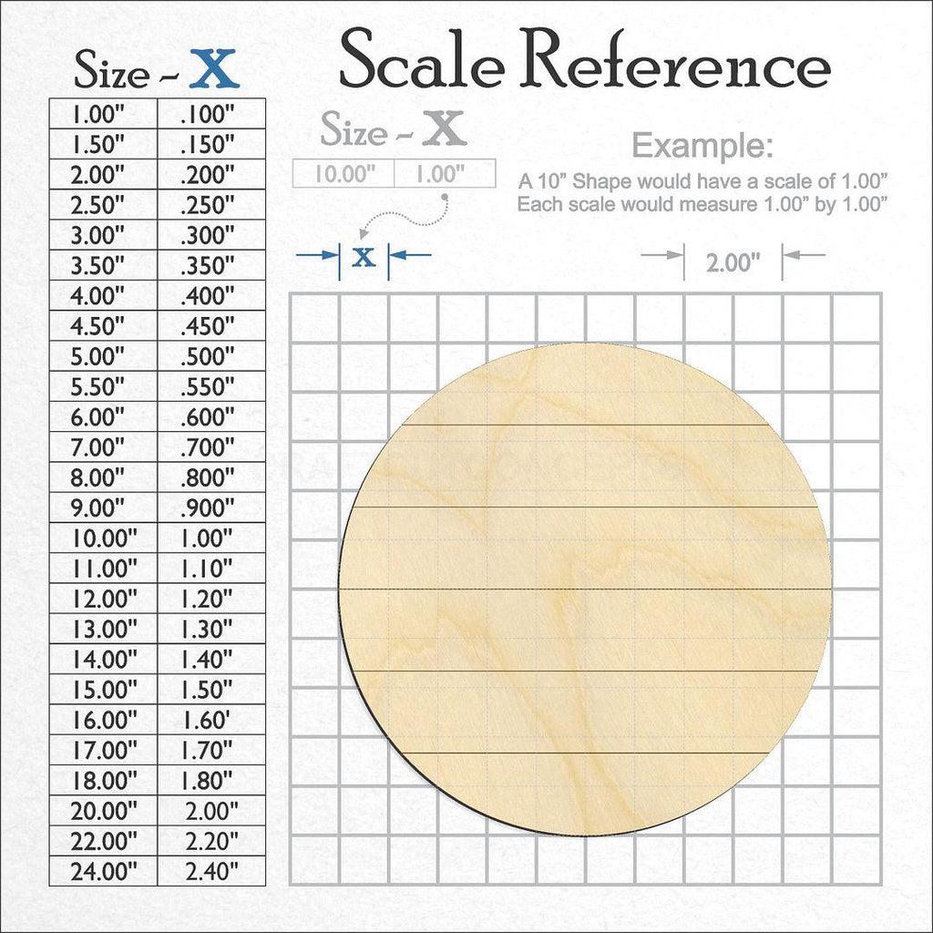 A scale and graph image showing a wood Faux Shiplap Circle craft blank