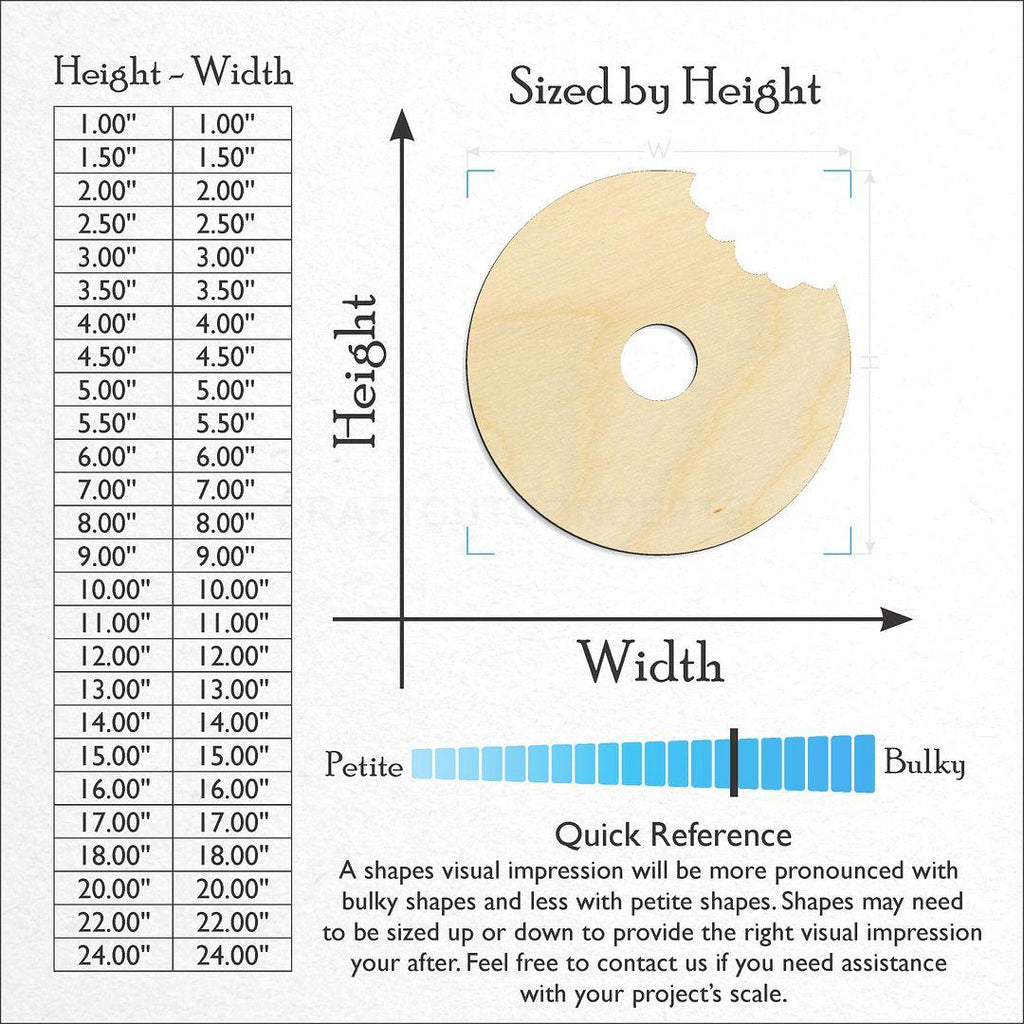 Sizes available for a laser cut Donut Bite craft blank