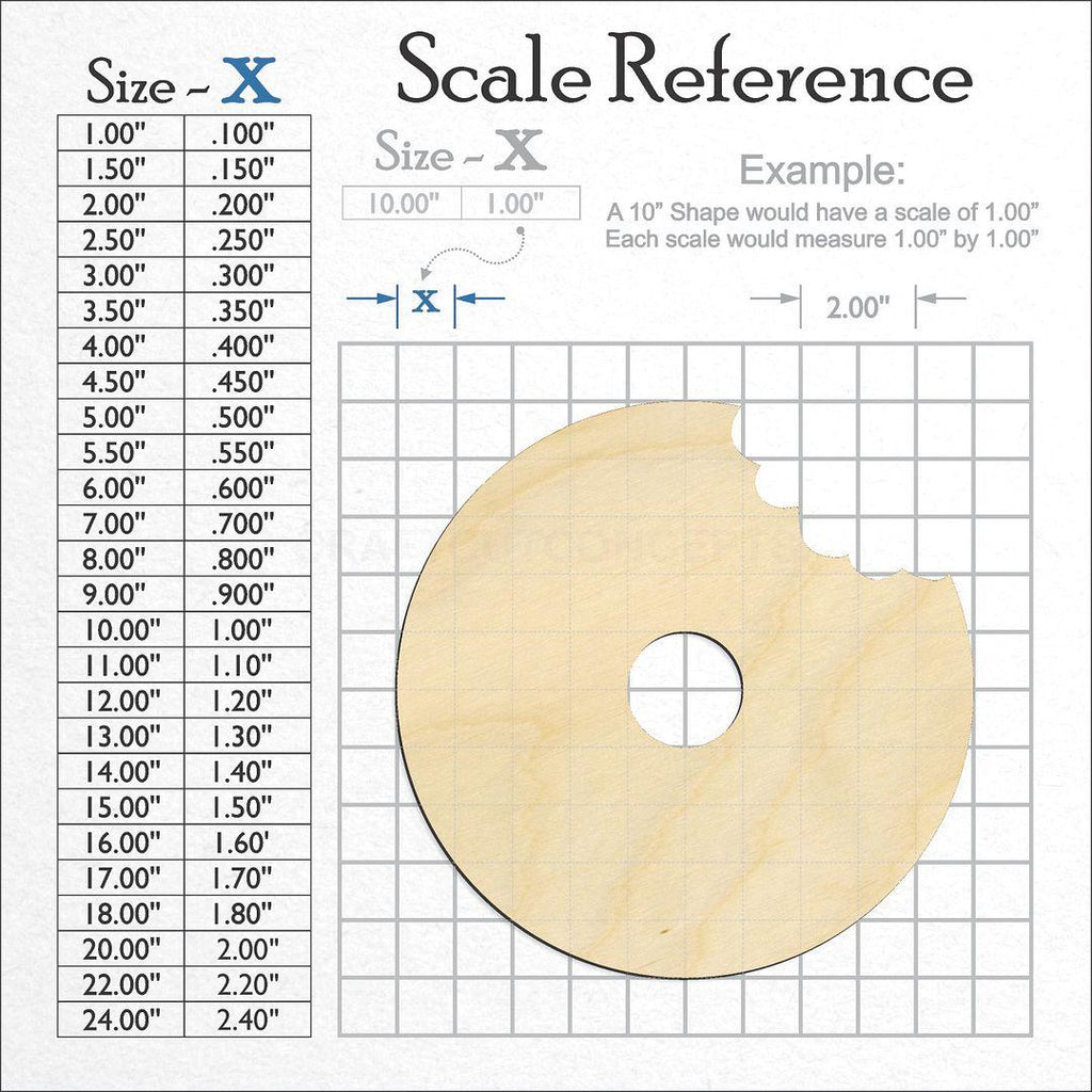 A scale and graph image showing a wood Donut Bite craft blank