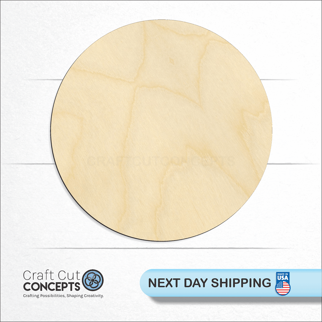 Craft Cut Concepts logo and next day shipping banner with an unfinished wood Circle craft shape and blank