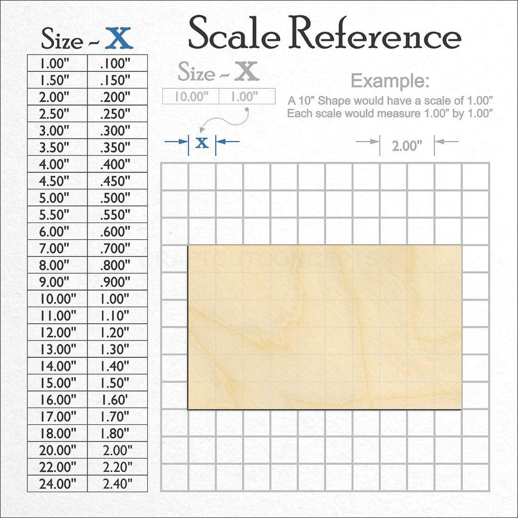 A scale and graph image showing a wood 60P Rectangle craft blank