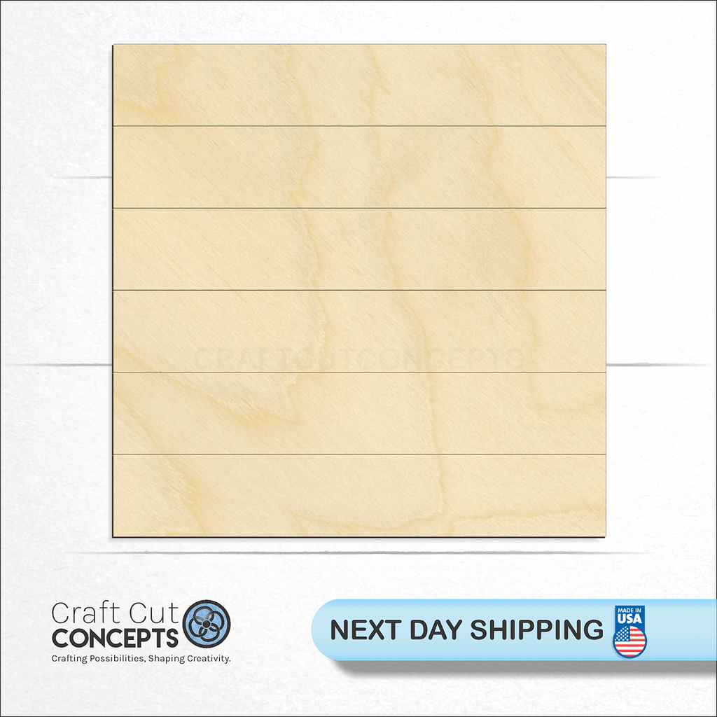 Craft Cut Concepts logo and next day shipping banner with an unfinished wood Faux Shiplap Square craft shape and blank