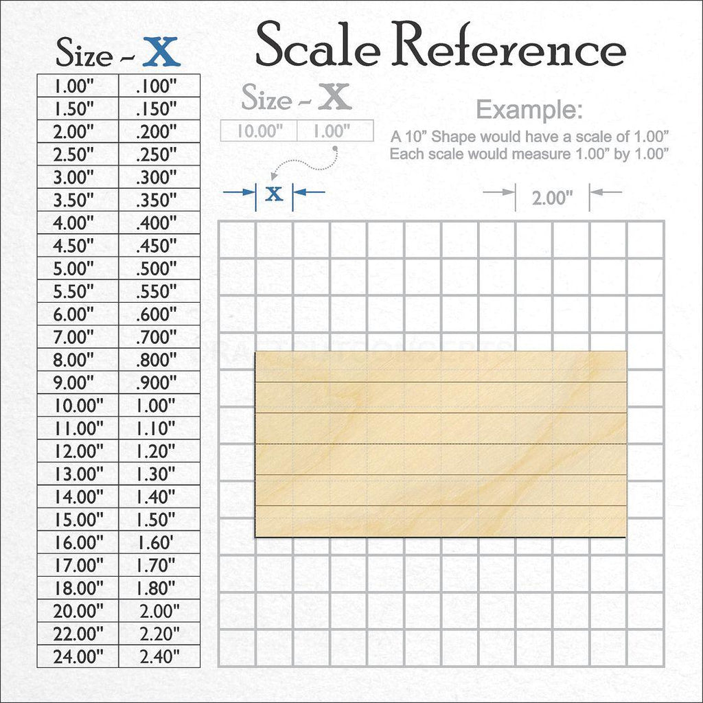 A scale and graph image showing a wood Faux Shiplap Rectangle craft blank