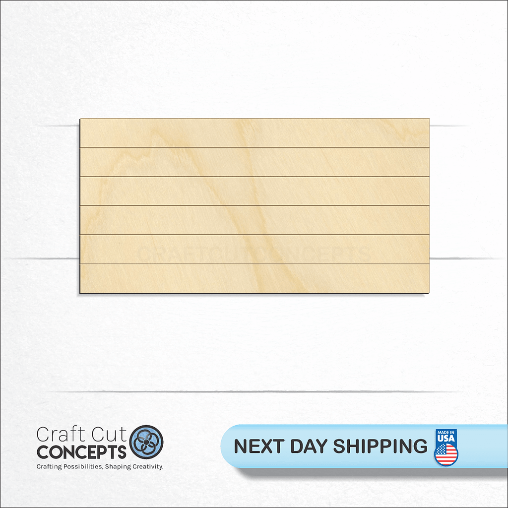 Craft Cut Concepts logo and next day shipping banner with an unfinished wood Faux Shiplap Rectangle craft shape and blank