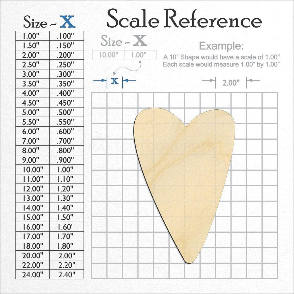 A scale and graph image showing a wood Primitive Heart craft blank