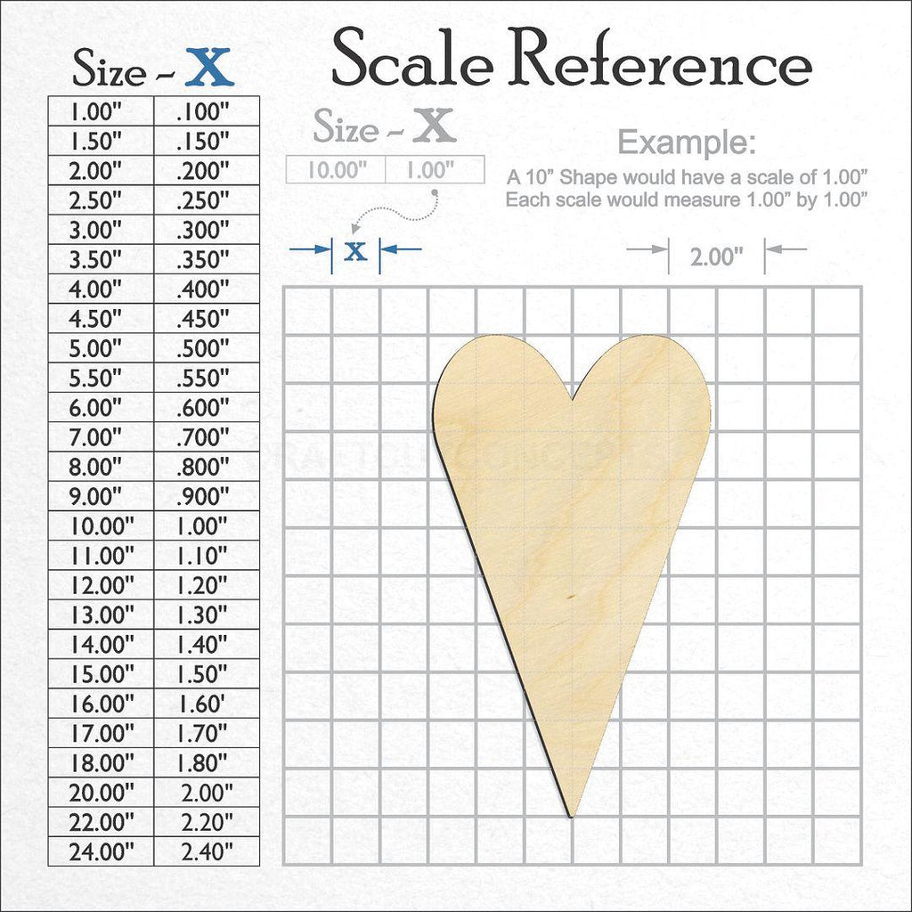 A scale and graph image showing a wood Primitive Heart craft blank